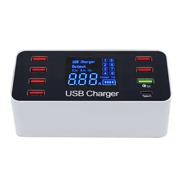 

8 Port 8 A Charger Adapter Hub Quick Charge 3.0 USB Multi Port USB Charger Dock Station LCD Display, with Smart Identification,T