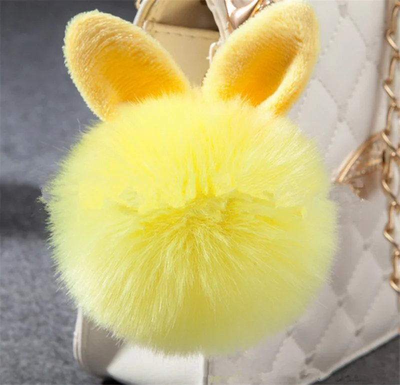 YELLOW Мех Pom брелки шарик из искусственного кроличьего меха брелок для ключей Porte Clef Pompom De Fourrure пушистый брелок для ключей - Цвет: YELLOW