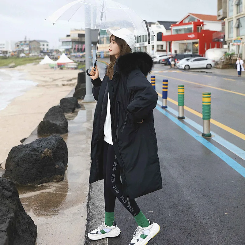 

Down Jacket Cotton-padded Clothes Women's Mid-length 2019 Winter New Style Korean-style Loose Thick College Style Large Fur Coll