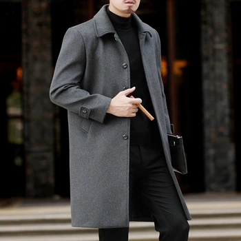 

2020 Winter Trench Fashion Long Overcoat Men Hot Sale Woollen Coat Thick Men's Clothing Size 4XL Wool
