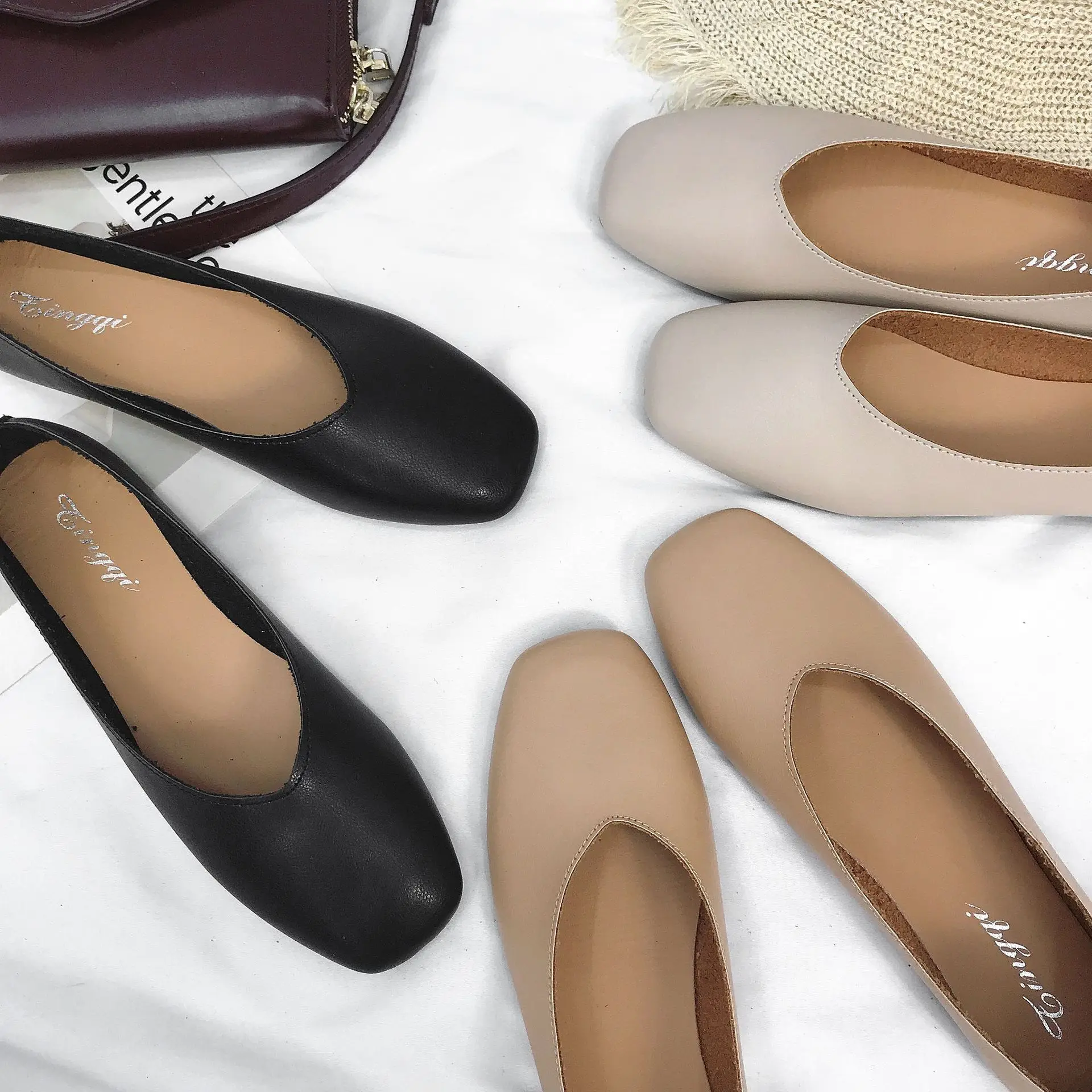 

2018 Autumn New Style Korean-style Square Head Shoes Women's Simple Versatile Loafers Flat Heel Low-Cut Foot Covering Moccosins