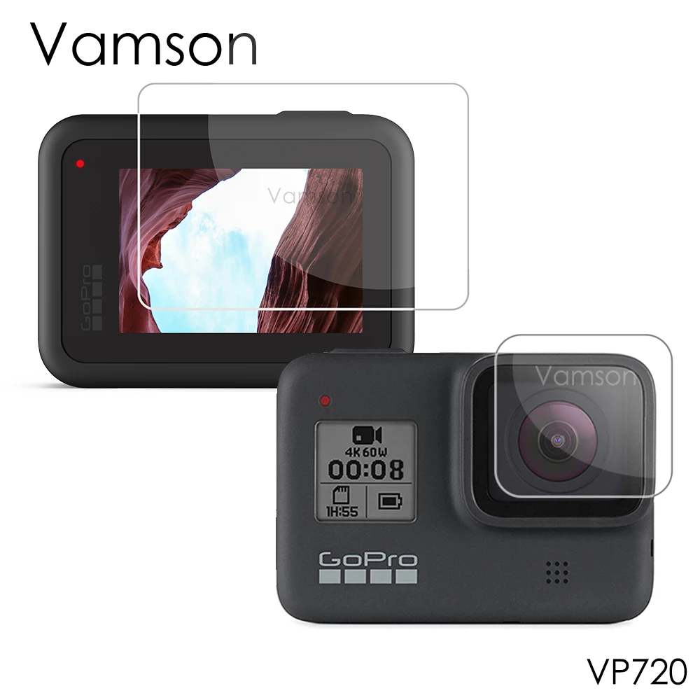 Vamson для Gopro Hero 8 черное закаленное стекло Защитная пленка объектива + ЖК экрана