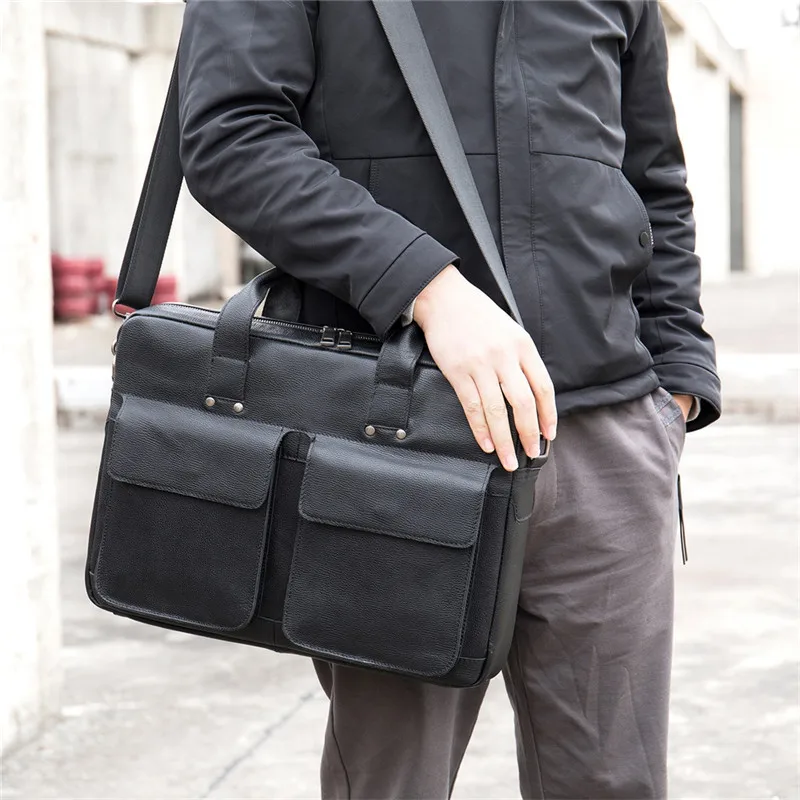 Maletín de cuero genuino para hombre, bolsa para ordenador portátil de 2021 pulgadas, para Doctor, abogado, 15,6|Carteras| -