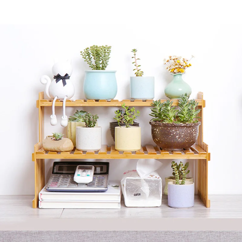 Bamboo Flower Display Stand Plants Pots Rack 1/2 Tier Folding Shelving Home Office Desktop Organizer Storage Shelves Rack storage rack,plant stand,wooden flower shelf