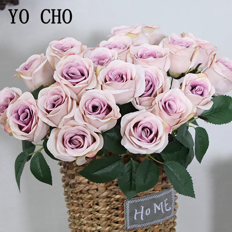 Wedding Bouquets Artificial Rose Flowers 12 Heads Artificial Flowers Rose Bouquet Royal Blue Small Roses Fake Flower Bouquet for Wedding Party Home Decor Silk Flowers