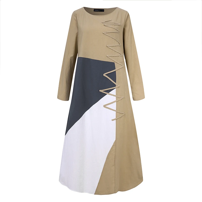 Celmia Women Patchwork Maxi Dress Kaftan Vintage Office Work Vestidos 2020 Autumn Fashion Casual Long Sleeve Party Dresses Robe