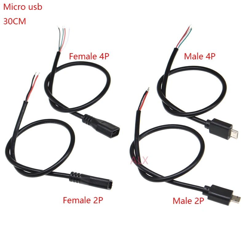 DIY 30CM MICRO USB male plug female jack connector with wire 2PIN 4pin usb cable Charging line Welding Type 2p 4p | Обустройство дома