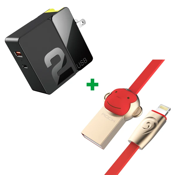 Add iPhone Cable ROCK USB PD Быстрая зарядка USB зарядное устройство PD3.0 SCP& FCP QC4.0 QC3.0 дорожный адаптер Быстрая зарядка для iPhone XS XR huawei P30 - Тип штекера: Add iPhone Cable