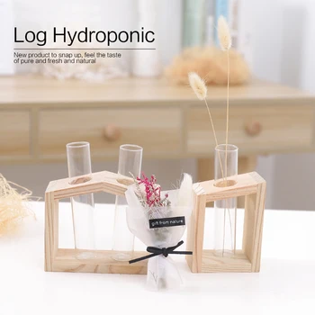

Decorative Hydroponic Plants Crystal Glass Test Tube Vase in Wooden Stand Floor Pots for Hydroponic Plants Home Garden Decor