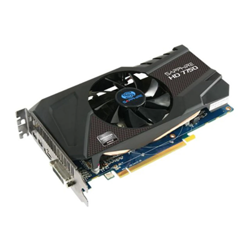 SAPPHIRE Radeon HD 7750 1 ГБ видеокарты GPU AMD HD7750 1 ГБ GDDR5 видеокарты с графическим экраном PC Компьютерная карта игры HDMI PCI-E X16 б/у