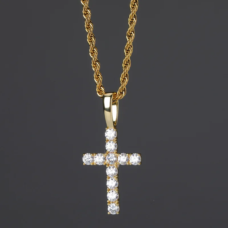 Gold DNSCHIC Подвеска из стерлингового серебра S925 пробы с микро-моховым камнем, массивный крест, подвеска в винтажном стиле, ювелирные изделия в стиле хип-хоп, ожерелье со льдом - Окраска металла: Gold