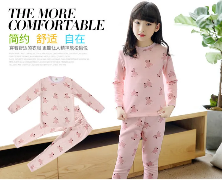 Childrenswear Girls Brushed And Thick Thermal Underwear Winter Big Boy New Products Tracksuit Pajamas Parent And Child Two-Piece