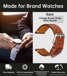 Premium Genuine Leather Quick Release Watch Band Strap for 22mm (Brown S Buckle)