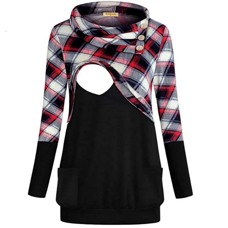 ENXI водолазка, рубашка для беременных, Лоскутная Одежда для кормящих матерей, одежда с длинным рукавом, рубашка для беременных, топ для кормления - Цвет: Red