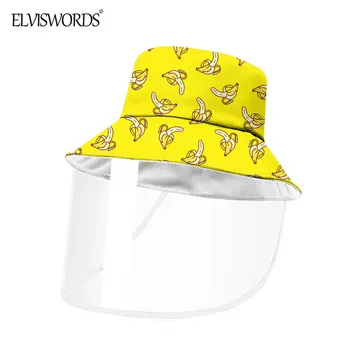 

ELVISWORDS Yellow Banana Pattern Men Bucket Hat Anti Spitting Protective Hat Dual-use Detachable Outdoor Sunbonnet Hat for Women