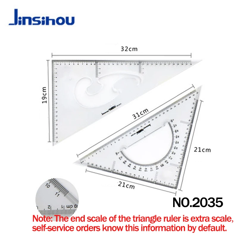 Jinsihou/Cokai многофункциональная скошенный Пластик Треугольники линейка 15/20/25/30/35 см для детей 2 шт./компл. в виде геометрических фигур Инженерная линейка транспортир - Цвет: Jinsihou35cm2pcs-set