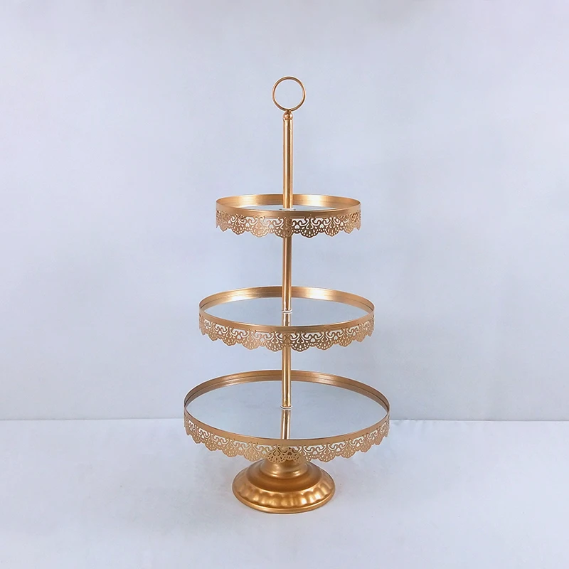 New European style Mirror Round Metal Cake Stand Plate Home Wedding Birthday Party cake stand cake tool