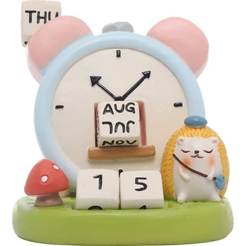 

Clock Alarm Clock Decoration Resin Ornament Crafts Desktop Scene with Furnishing Resin Ornaments Hand-Made Desk Calendar