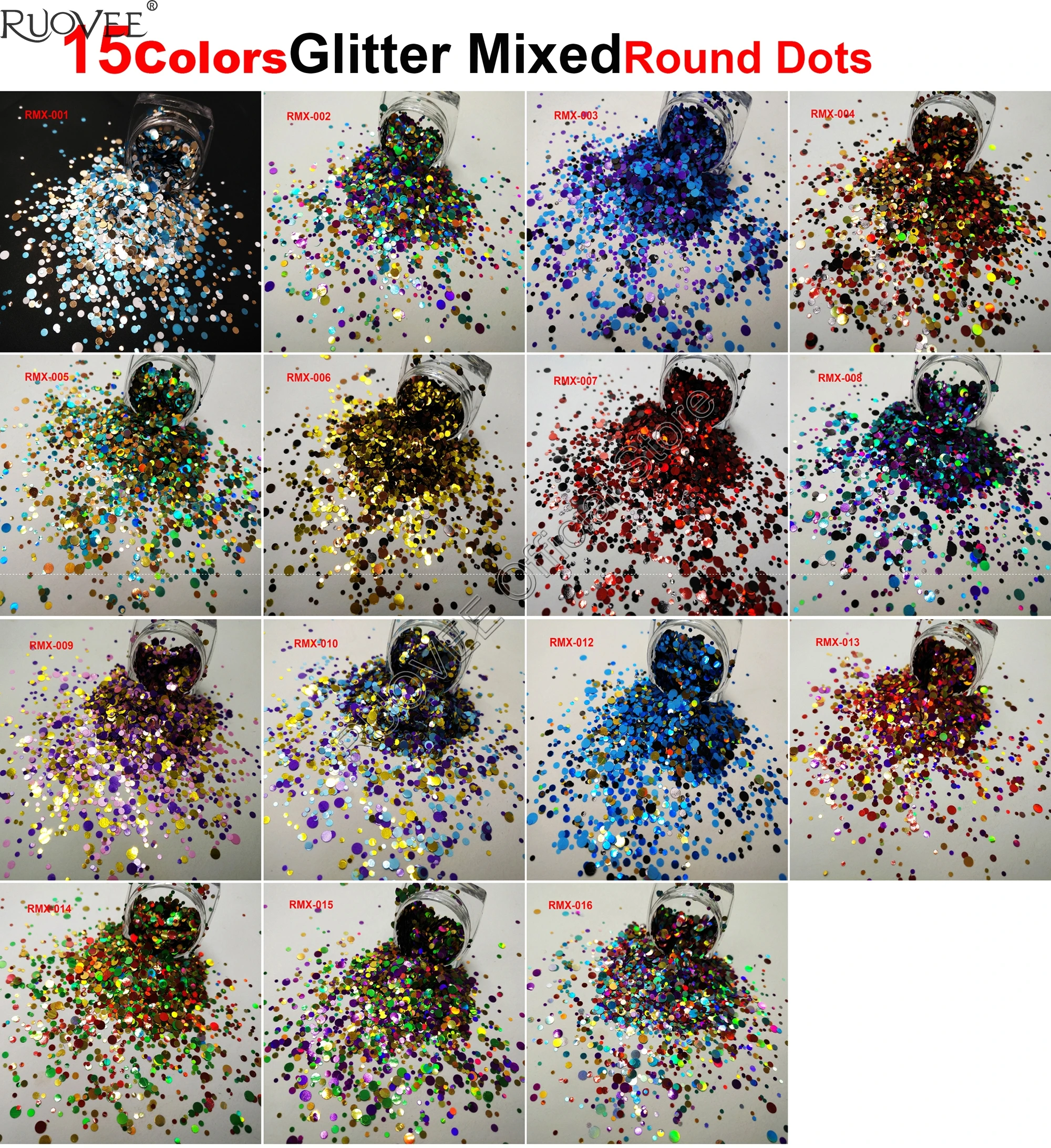 

15COLORS Round Dots Glitter Mix Sparkling Luster Shape Nail Art for Craft Body Glitter Deco Makeup Facepainting DIY Accessories