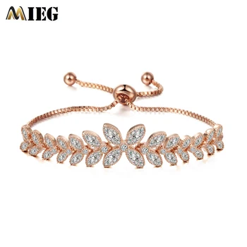 

MIEG Sparkling Crystal Flower CZ Cubic Zirconia Bracelets For Bridal Wedding Party Charm Bracelets Bangles Jewelry