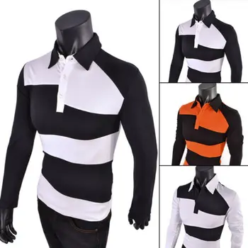 

Fashion Men Stylish Patch Work Printing POLO Long Sleeve Lapel Collar Cotton Casual Formal Occasion T-shirts Shirt Fit Tee Tops