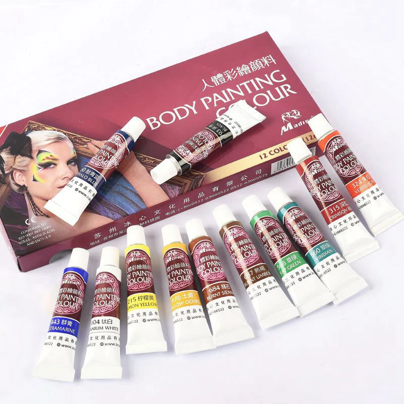 Madisi Body Painting Pigment Set 12 Colors 12ML Masquerade Prom Cosplay Oil Paint Face Drama Paint Halloween Face Makeup Figment