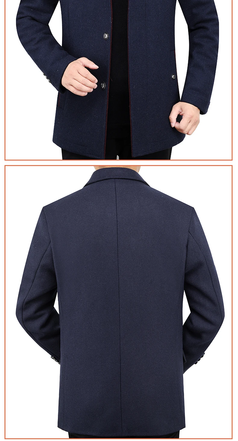 Winter Woolen coat M-4XL Plus Size Men's Stand collar Solid Warm Autumn Overcoat Man Business Casual Medium-Long Jacket
