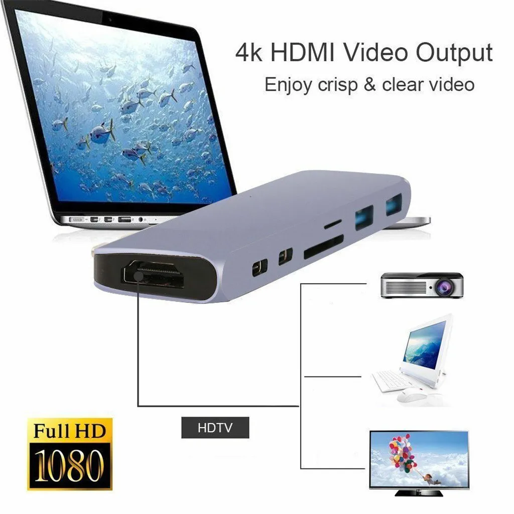 Type-C USB 3,0 до 4K HDMI USB 3,0 SD TF кардридер 6в1 концентратор адаптер для ПК для Windows 10.8.7, vista, xp, mac10.4.6# G1