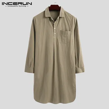 

Fashion Men Robes Sleepwear Cotton Long Sleeve Solid Lapel Homewear Bathrobes Leisure Comfortable Men Nightgown S-5XL INCERUN