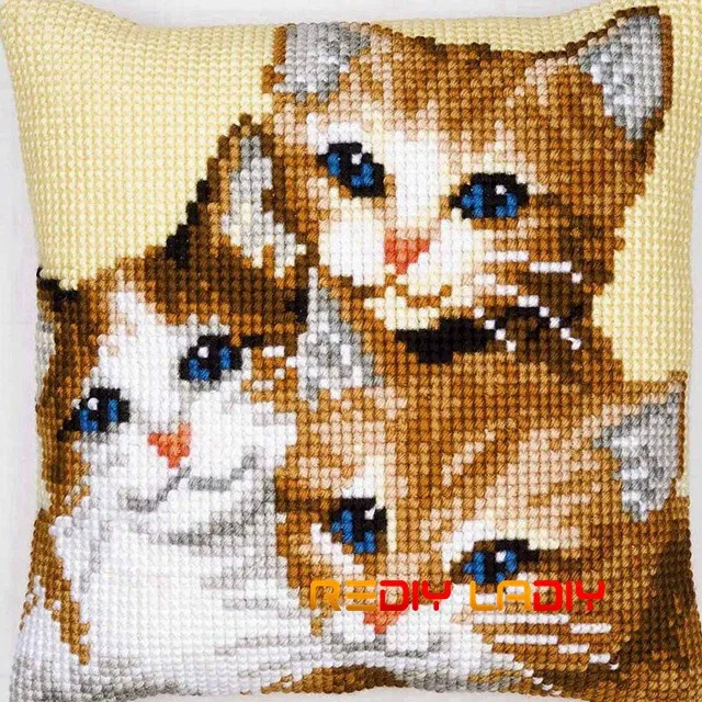DIY Вышивка крестом Подушка передняя игривые котята подушки массивные наборы вышивки крестиком акриловая пряжа чехол для подушки домашний декор ремесла - Цвет: CX0024