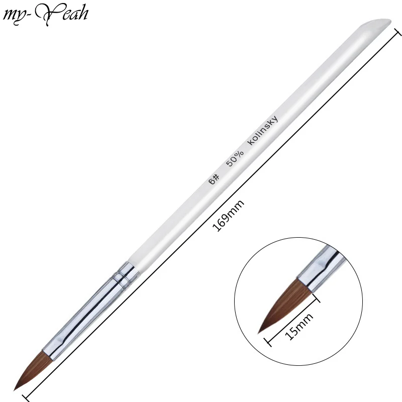 15mm Nail Art Kolinsky кисть для пудры резьба для рисования акриловая кисть для наращивания прозрачный инструмент для маникюра - Цвет: 15mm