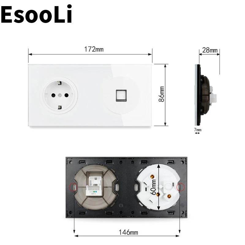 Esooli Хрустальная панель из закаленного стекла телефон телефонный разъем цвет