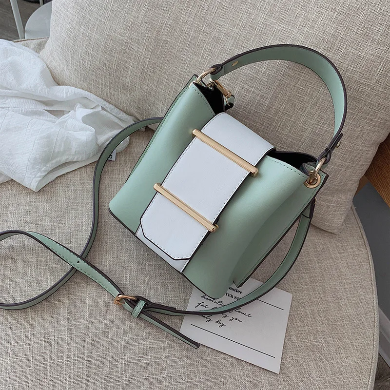 

Women New Female 2019 Korean Designer Handbag Bag Shoulder Bag Luxury Brand Contrast Color Bucket Tote Bag Crossbody Bag