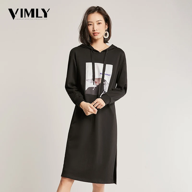 

Vimly Women Casual Hoodies Dress Autumn Winter Hoody Pullover Dresses Long Sweatshirt Hoodies Dresses Street Wear