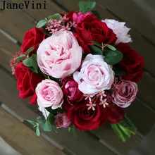 JaneVini Ramo Novia Rosa Красные Розовые розы искусственный букет невесты Свадебные цветы для невесты Брошь аксессуар