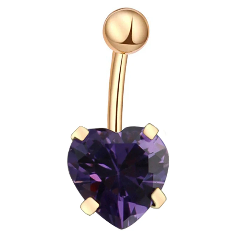 Purple 1 шт 14 г Сердце Циркон Ювелирный Стиль пупка Кольцо пирсинг ювелирные изделия пупка Пирсинг из нержавеющей стали пупка серьги - Окраска металла: Purple