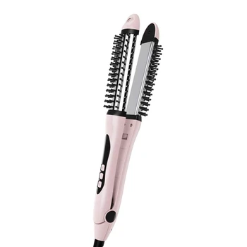 

Hair Straightener, 2-In-1 Detangler Brush, Ionic Ceramic Tourmaline Detangling Curling Comb with Anti-Static Teeth, US Plug