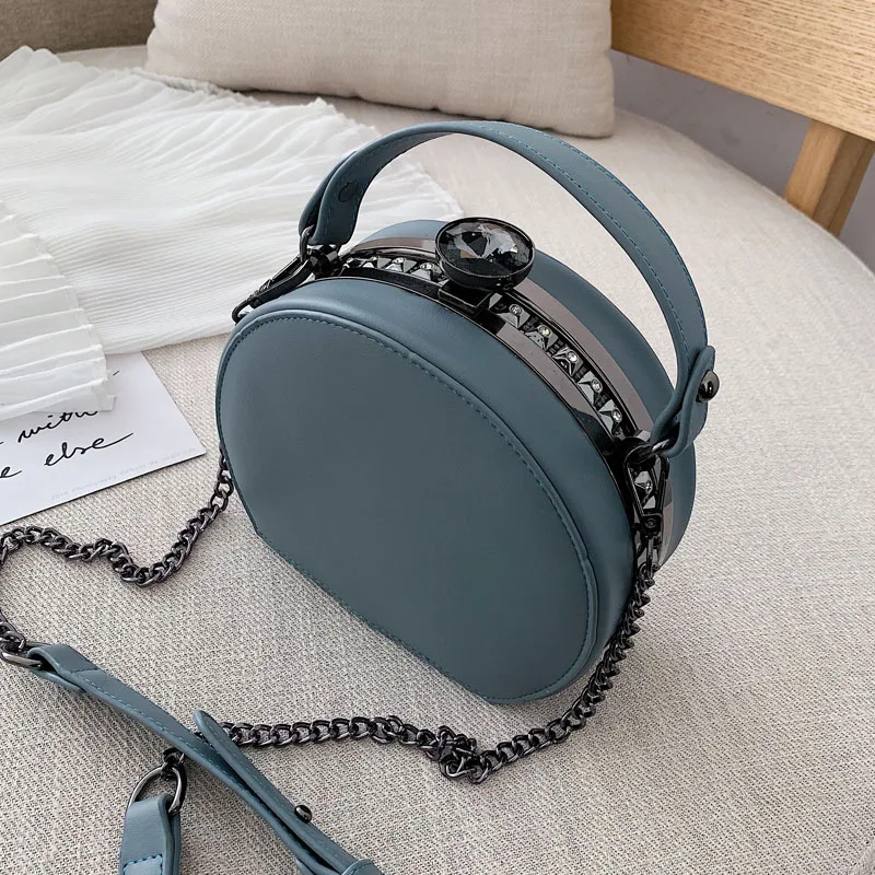 

Pu Leather Small Round Bag 2019 Women Fashion Handbag Solid Color Shoulder Bag Ladies Purse Hobo Bags Round Package Vintage Bag