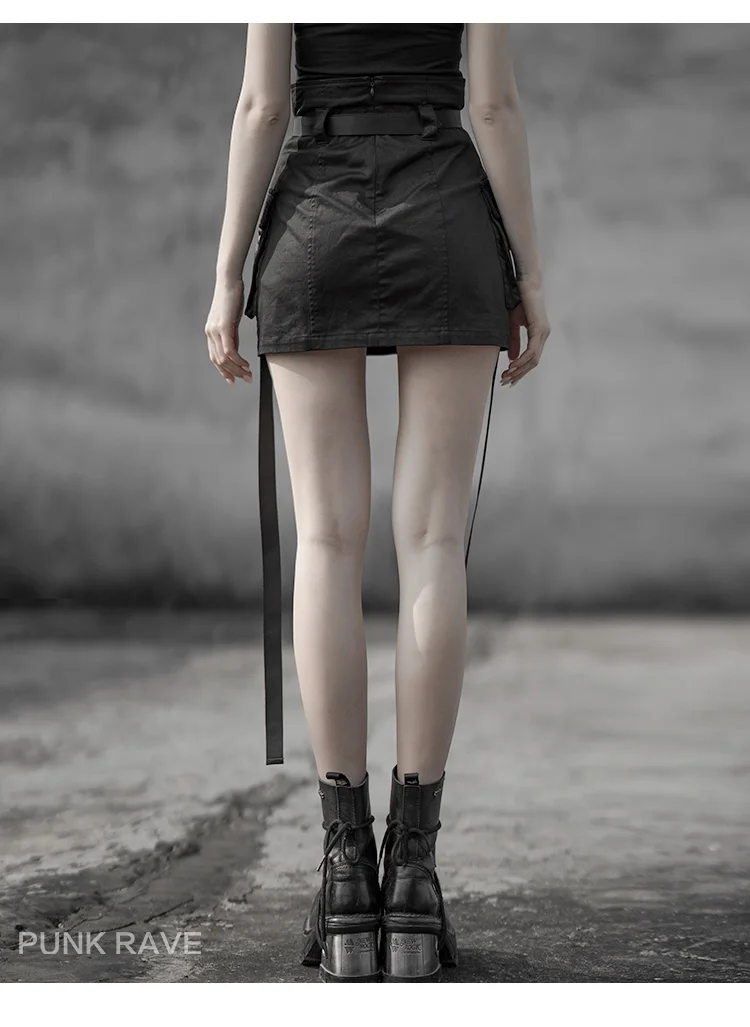 Джинсовая юбка в стиле панк, женская черная Рабочая Юбка на лямках, юбка на бедрах, тяжелая Рабочая Юбка с высокой талией, осенняя юбка