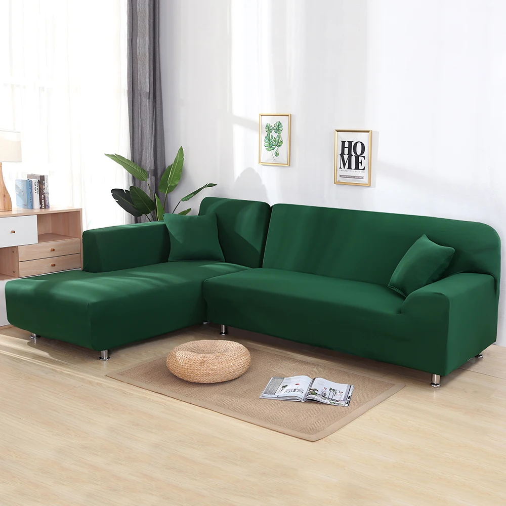 Urijk Одноцветный плотный чехол для дивана для гостиной эластичный 2 шт. чехол для дивана в стиле L Секционный угловой диван - Цвет: dark green