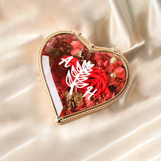 Custom Clear Glass Jewelry Box Valentine'S Gift Ring Box Necklace Storage Bride Party Wedding Decoration Personalized Gifts Ring box and flowers