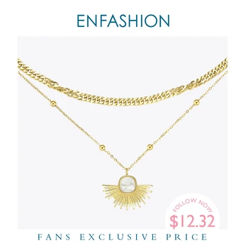 

ENFASHION Fan Pendant Necklace Women Stainless Steel Gold Color Party Multilayer Choker Necklaces Fashion Femme Jewelry P203072