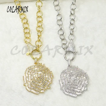 

2Pcs Fashion zircon Rose pendant necklace link zircon clasp pendant necklace mix color metal Chain necklace 50492