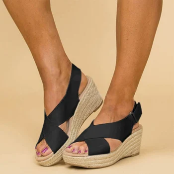 

Women Platform Sandals Summer Ladies Wedges Hemp Female Casual Ankle Buckle Shoes 2020 Woman Comfortbale Footwear Plus Size