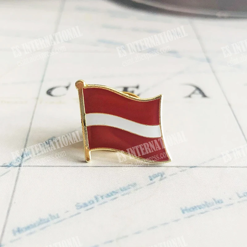 Latvia National Flag Crystal Epoxy Metal Enamel Badge Brooch