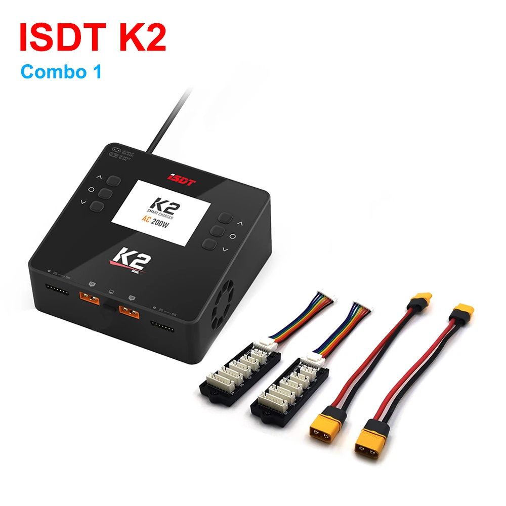 ISDT K2 Combo с двумя зарядными кабелями 8 в 1 и JST-XH баланс AC 200 Вт DC 500 x2 Двухканальное