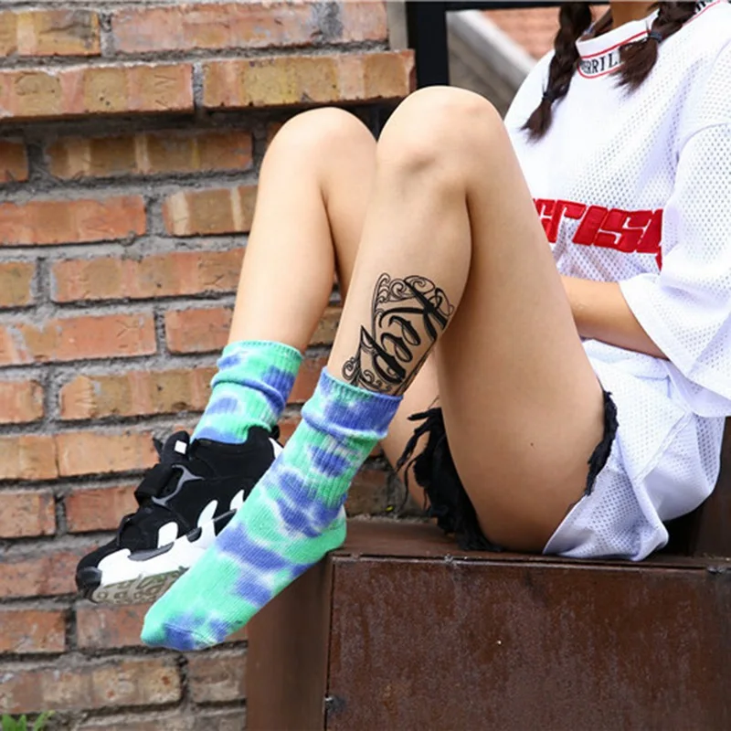 Носки для скейтеров, мужские женские носки, забавные носки до колена для велоспорта, бега, туризма, Tie Dye Sox