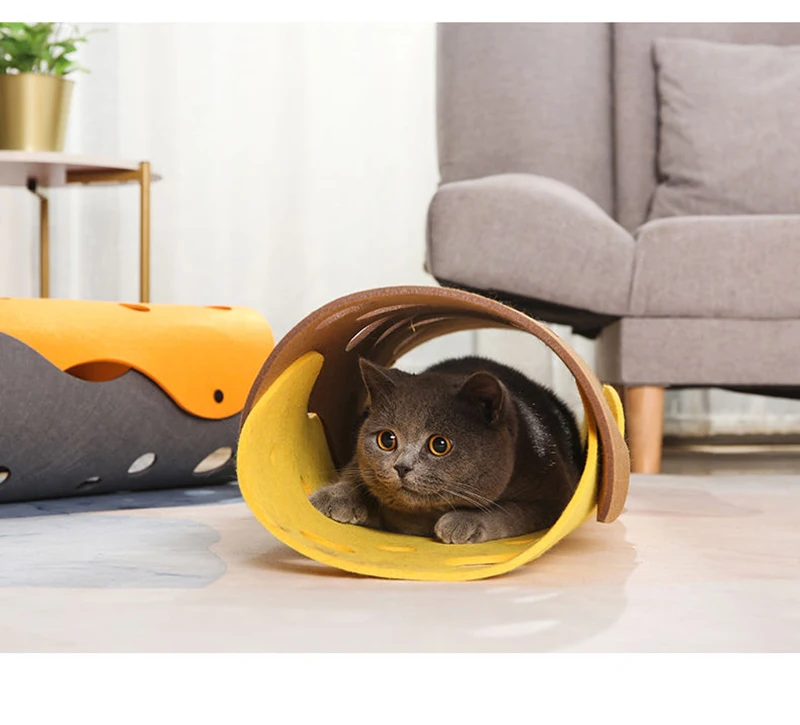 2 In 1 Cat Tunnel Toy Foldable and Stitchable Toys Felt Cat Nest Funny Pet Interactive Rolling Tubes Washable Cat House
