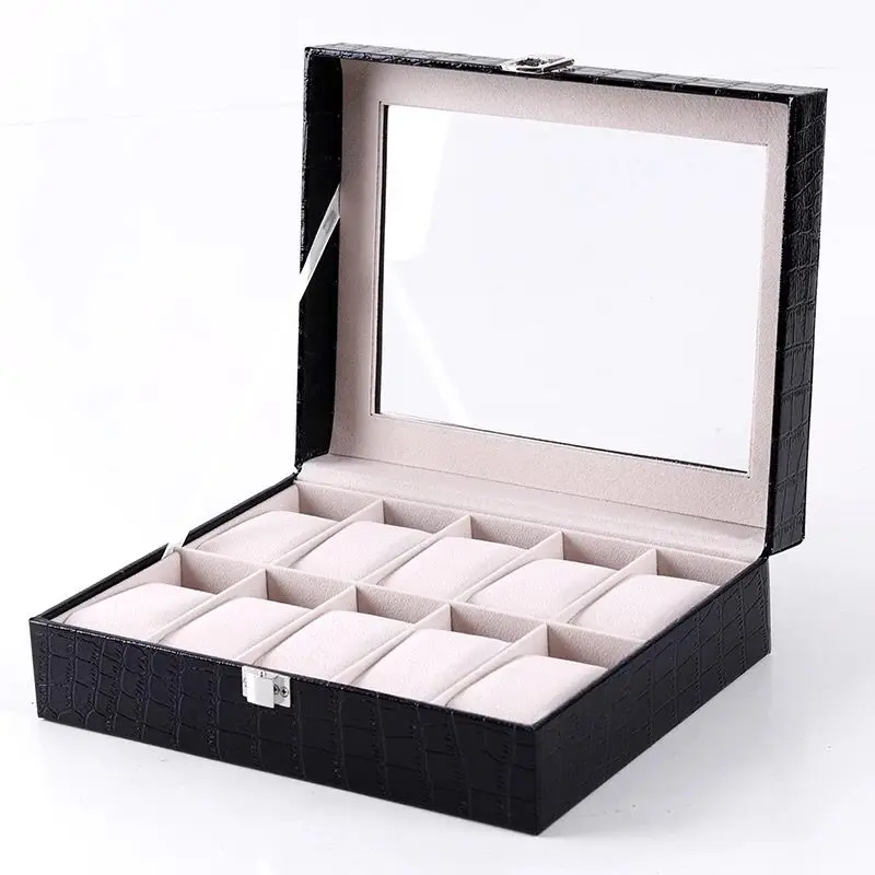 New Crocodile Leather Watch Display Boxes Case Mechanical Watch Storage Box organizer holder Black Storage Jewelry Box