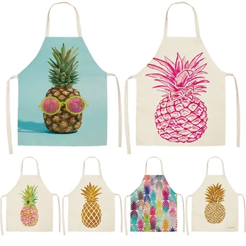 

1Pcs Pineapple Pattern Kitchen Aprons for Women Cotton Linen Bibs Household Cleaning Tools Home Cooking Apron